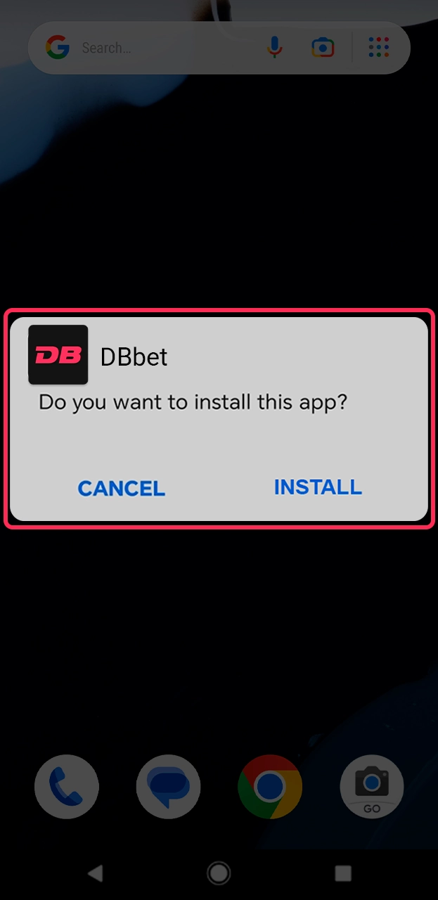 Completing the DBbet application setup on your phone.