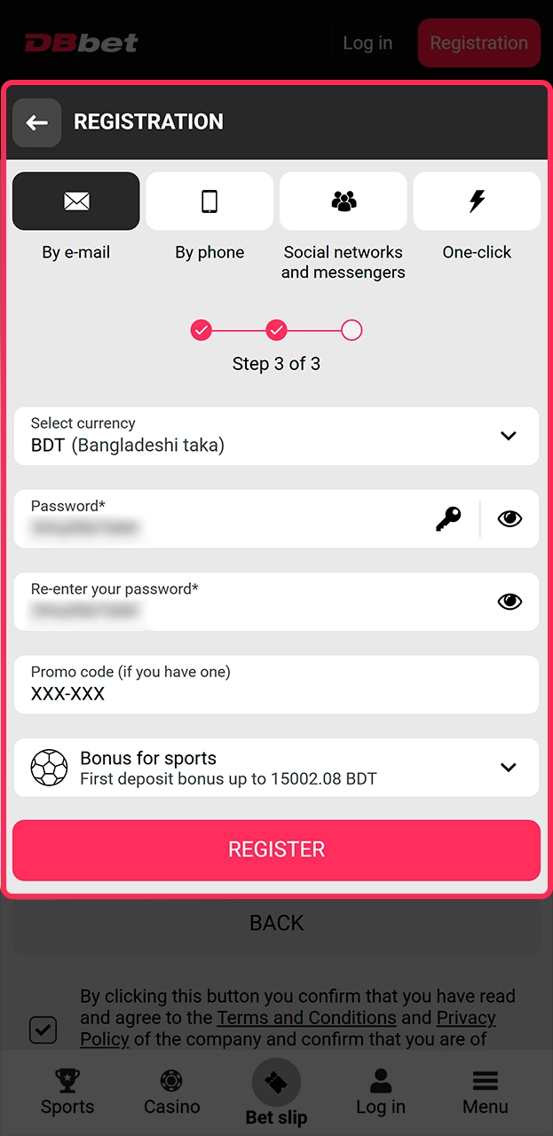 Signing up for a new DBbet player account.