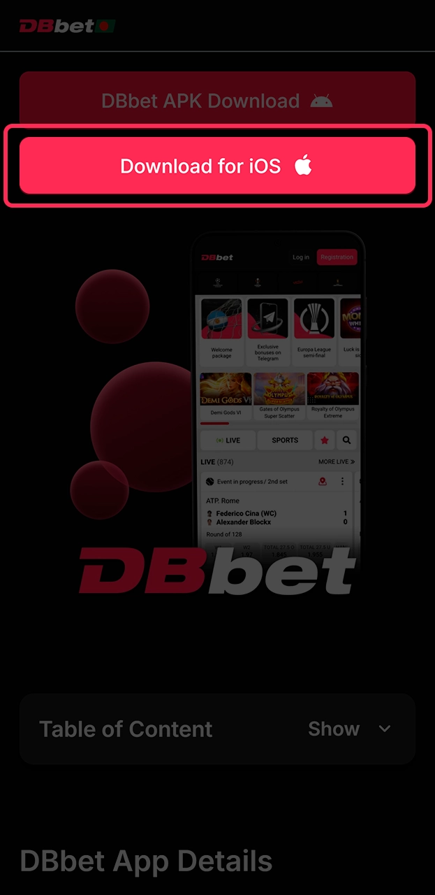 Initiating the DBbet PWA download on your smartphone.