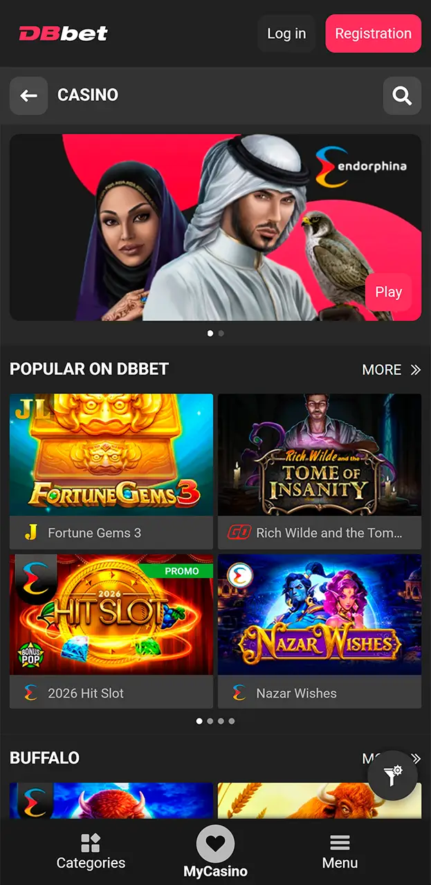 Play premium slots and live dealer games at DBbet.