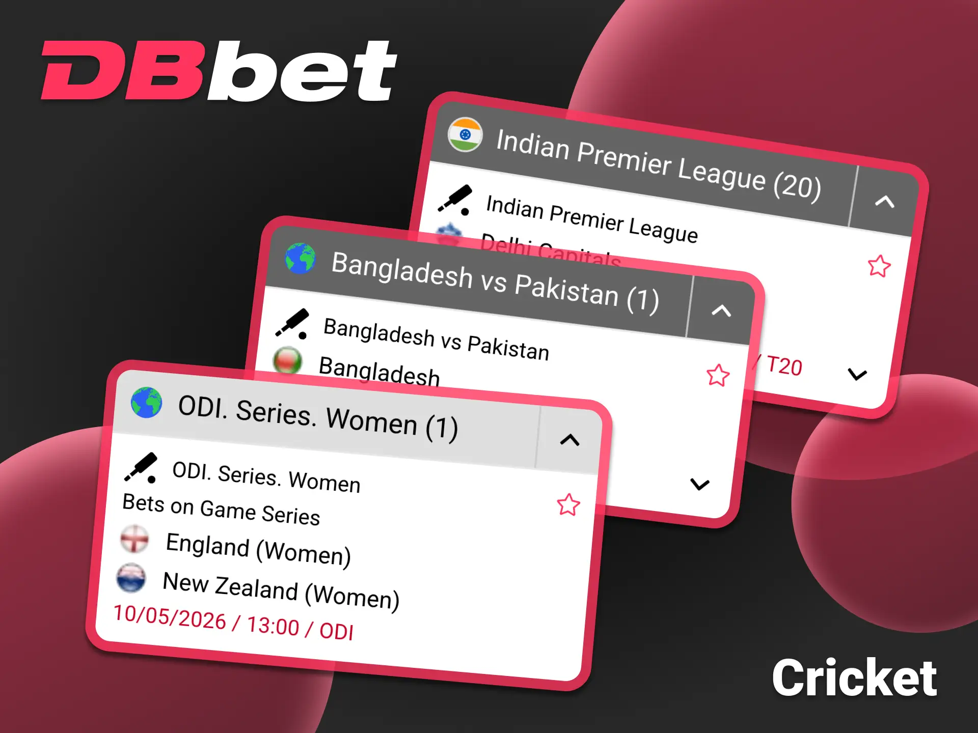 Enjoy cricket betting with DBbet platform and find your favourite tournament.