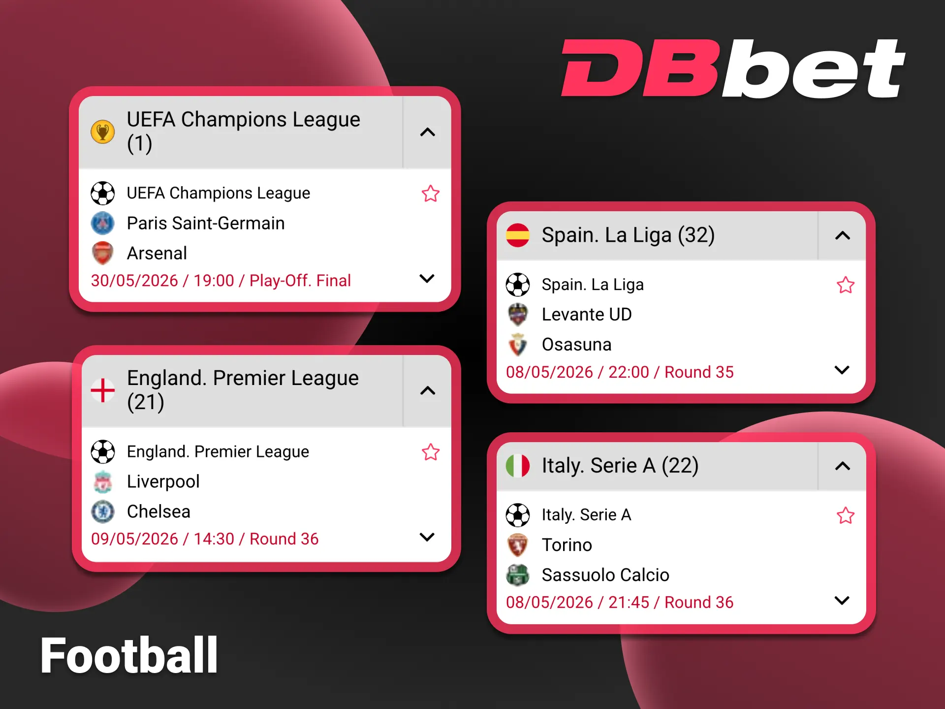 DBbet platform offers you football betting on various matches and leagues.
