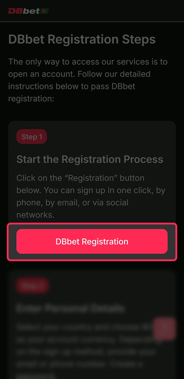 How to initiate the sign-up procedure on DBbet.